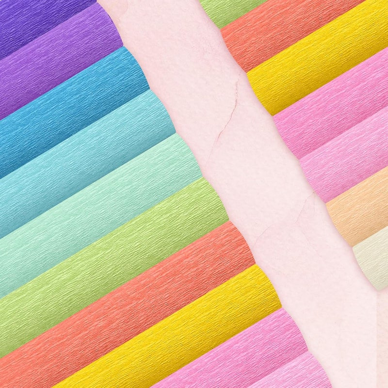 fuceury 12 Colors Crepe Paper Rolls, 10 x 98Inch Wide Crepe Paper Sheets with Floral Stem Wire and Green Floral Tapes for DIY Gift Wrapping Paper Crafts Birthday Wedding Holiday Paper Flower?Multicolor 03? - Image 5
